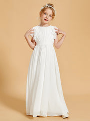 Floor-Length Scoop Neck Flutter Sleeves Chiffon Flower Girl Dress