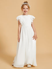 Floor-Length Scoop Neck Flutter Sleeves Chiffon Flower Girl Dress