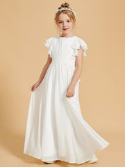Floor-Length Scoop Neck Flutter Sleeves Chiffon Flower Girl Dress