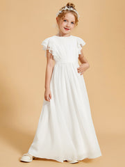 Floor-Length Scoop Neck Flutter Sleeves Chiffon Flower Girl Dress