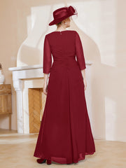 A-line Floor-Length Chiffon Pleated Dress Burgundy