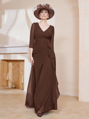A-line Floor-Length Chiffon Pleated Dress Chocolate