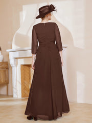 A-line Floor-Length Chiffon Pleated Dress Chocolate