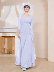 A-line Floor-Length Chiffon Pleated Dress Lavender Plus Size