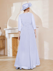 A-line Floor-Length Chiffon Pleated Dress Lavender Plus Size