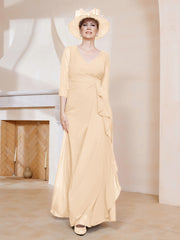 A-line Floor-Length Chiffon Pleated Dress Peach Plus Size