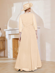 A-line Floor-Length Chiffon Pleated Dress Peach Plus Size