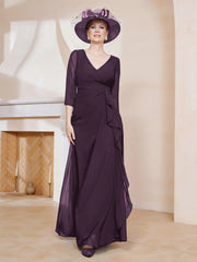 A-line Floor-Length Chiffon Pleated Dress Plum Plus Size