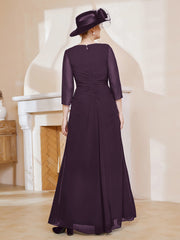 A-line Floor-Length Chiffon Pleated Dress Plum Plus Size