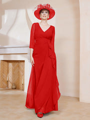A-line Floor-Length Chiffon Pleated Dress Red