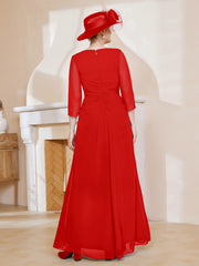 A-line Floor-Length Chiffon Pleated Dress Red