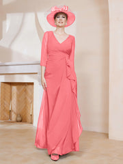 A-line Floor-Length Chiffon Pleated Dress Watermelon