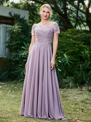 Elegant Flower Appliqued Chiffon Dress with Pleated Tahiti