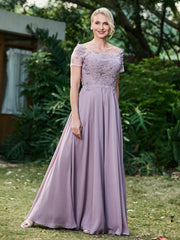 Elegant Flower Appliqued Chiffon Dress with Pleated Tahiti