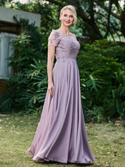 Elegant Flower Appliqued Chiffon Dress with Pleated Tahiti