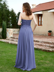 Long Chiffon Strapless Gowns with Sweethart Periwinkle