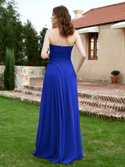 Long Chiffon Strapless Gowns with Sweethart Royal Blue