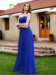 Long Chiffon Strapless Gowns with Sweethart Royal Blue