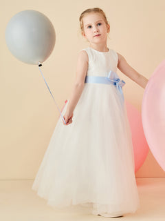 Sleeveless Scoop Tulle Flower Girl Dress with Sash