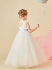 Sleeveless Scoop Tulle Flower Girl Dress with Sash