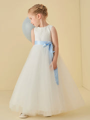 Sleeveless Scoop Tulle Flower Girl Dress with Sash