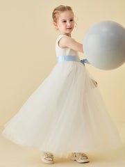 Sleeveless Scoop Tulle Flower Girl Dress with Sash