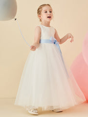 Sleeveless Scoop Tulle Flower Girl Dress with Sash