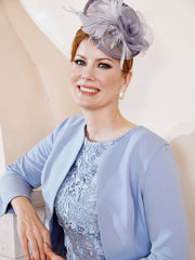 Knee-Length Lace Dress with Jacket Dusty Blue