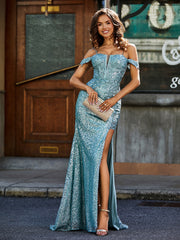 Off-the-shoulder Mermaid Sequin Prom Dresses Jade Plus Size