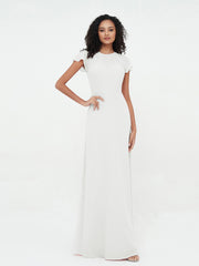 Illusion Neck Chiffon Dresses with Cap Sleeves Champagne