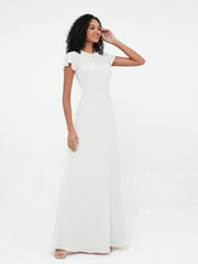 Illusion Neck Chiffon Dresses with Cap Sleeves Champagne