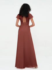 Illusion Neck Chiffon Dresses with Cap Sleeves Terracotta
