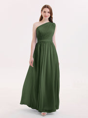 One Shoulder Chiffon Wedding Party Dresses Olive Green