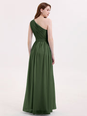 One Shoulder Chiffon Wedding Party Dresses Olive Green
