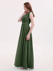 One Shoulder Chiffon Wedding Party Dresses Olive Green