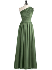 One Shoulder Chiffon Wedding Party Dresses Olive Green