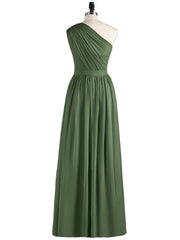 One Shoulder Chiffon Wedding Party Dresses Olive Green