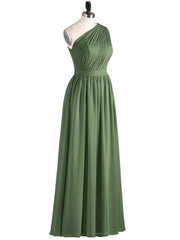 One Shoulder Chiffon Wedding Party Dresses Olive Green
