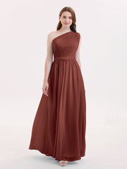 One Shoulder Chiffon Wedding Party Dresses Terracotta