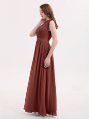 One Shoulder Chiffon Wedding Party Dresses Terracotta