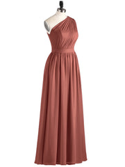 One Shoulder Chiffon Wedding Party Dresses Terracotta