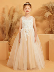 Cute Illusion Neckline Lace Tulle Ball Gown
