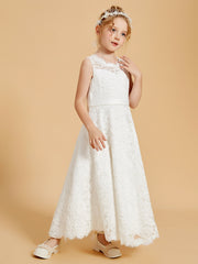 Lace Flower Girl Dresses Adorned Illusion Neckline