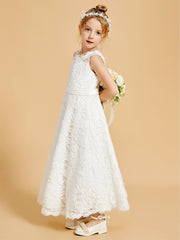 Lace Flower Girl Dresses Adorned Illusion Neckline