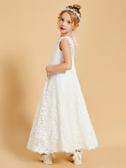 Lace Flower Girl Dresses Adorned Illusion Neckline