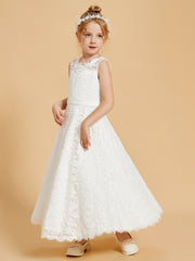 Lace Flower Girl Dresses Adorned Illusion Neckline