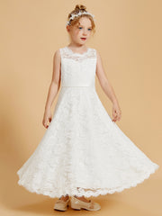 Lace Flower Girl Dresses Adorned Illusion Neckline