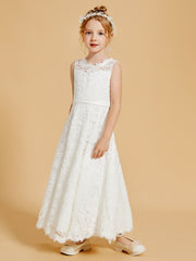 Lace Flower Girl Dresses Adorned Illusion Neckline