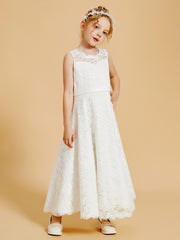 Lace Flower Girl Dresses Adorned Illusion Neckline