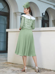 Tea-Length Chiffon Lace Dress Dusty Sage